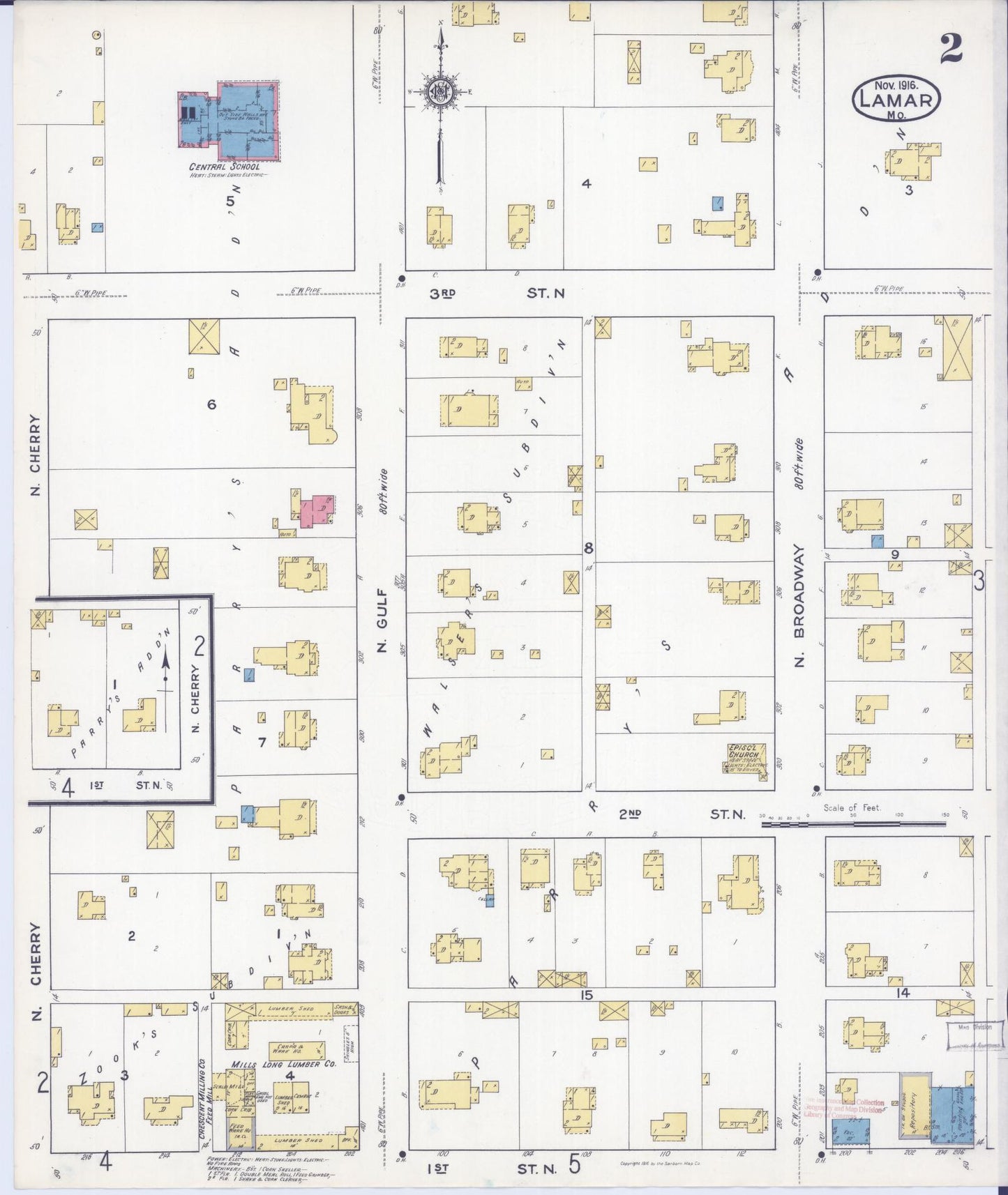 Sanborn Fire Insurance Map from Lamar, Barton County, Missouri (1916), Sheet #0002 - Historic Sanborn Fire Insurance Map Print, vintage old map wall art, antique decor, genealogy gift, Missouri Missouri map