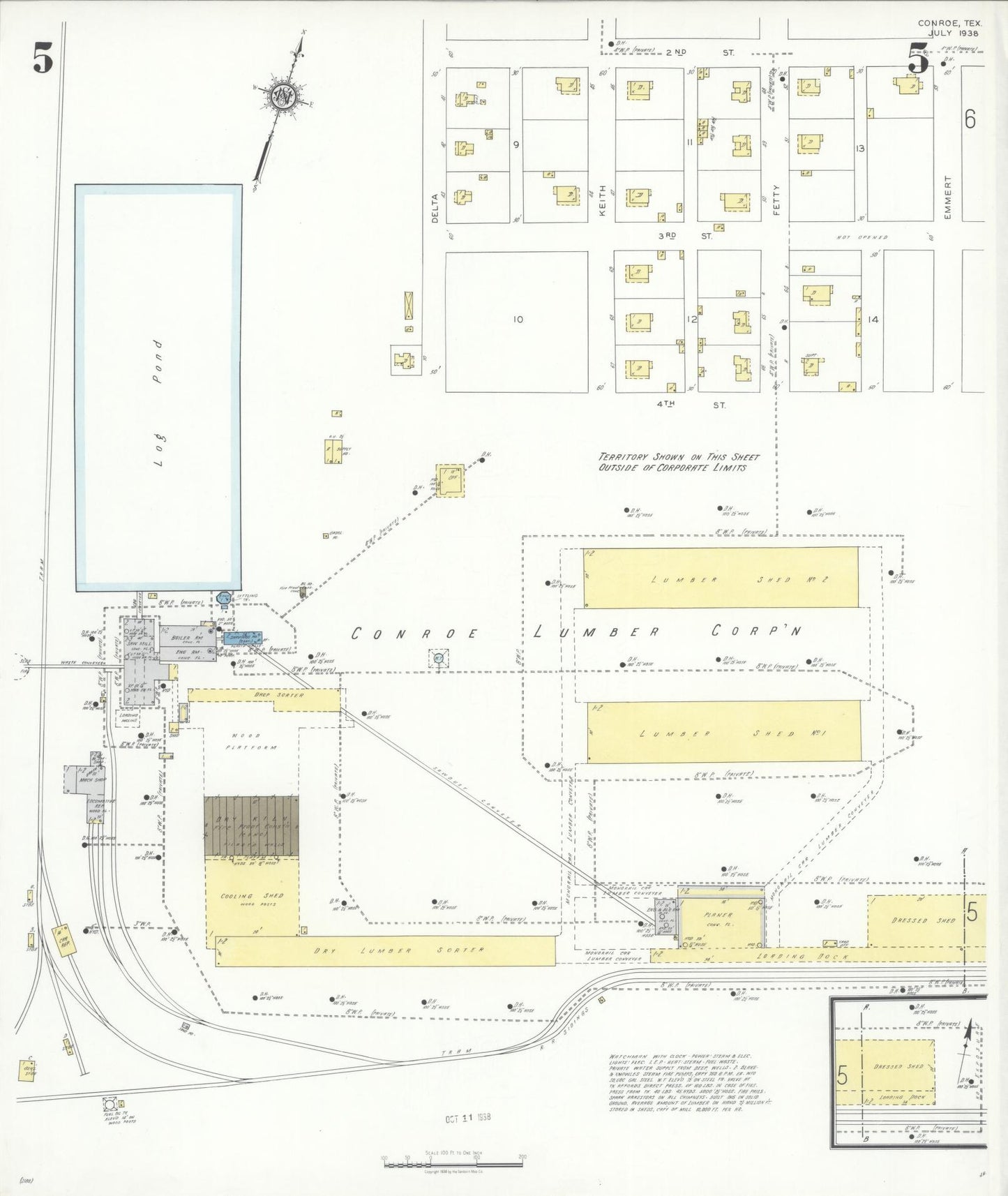 Sanborn Fire Insurance Map from Conroe, Montgomery County, Texas (1938), Sheet #0005 - Complete Map Set gallery image, historic Sanborn map, vintage wall art, Texas Texas