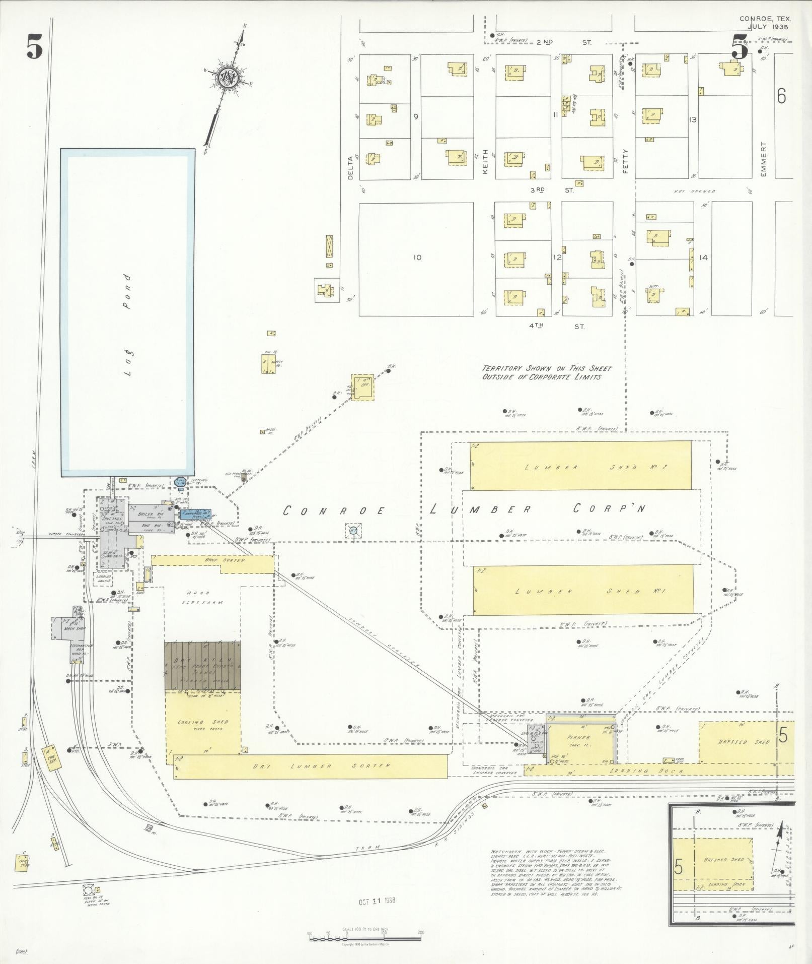 Sanborn Fire Insurance Map from Conroe, Montgomery County, Texas (1938), Sheet #0005 - Complete Map Set gallery image, historic Sanborn map, vintage wall art, Texas Texas