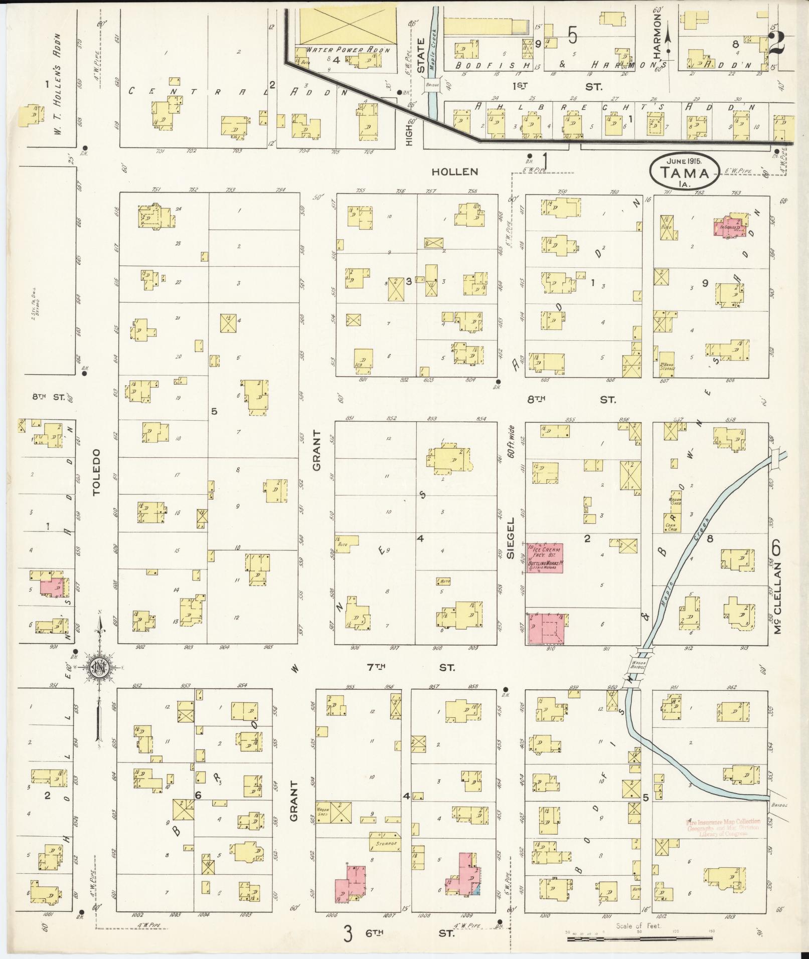 Sanborn Fire Insurance Map from Tama, Tama County, Iowa (1915), Sheet #0002 - Historic Sanborn Fire Insurance Map Print, vintage old map wall art