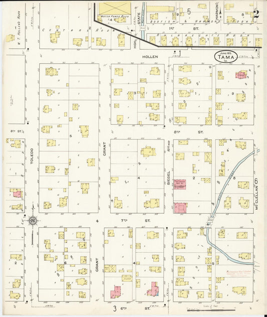 Sanborn Fire Insurance Map from Tama, Tama County, Iowa (1915), Sheet #0002 - Historic Sanborn Fire Insurance Map Print, vintage old map wall art