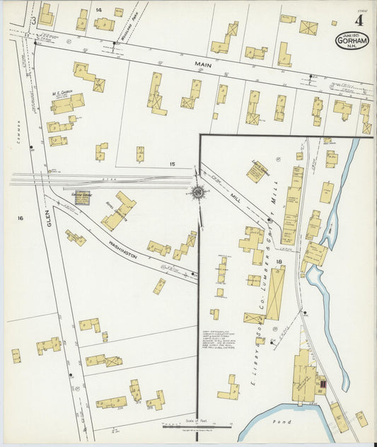 Sanborn Fire Insurance Map from Gorham, Coos County, New Hampshire (1921), Sheet #0004 - Historic Sanborn Fire Insurance Map Print, vintage old map wall art, antique decor, genealogy gift, New Hampshire New Hampshire map