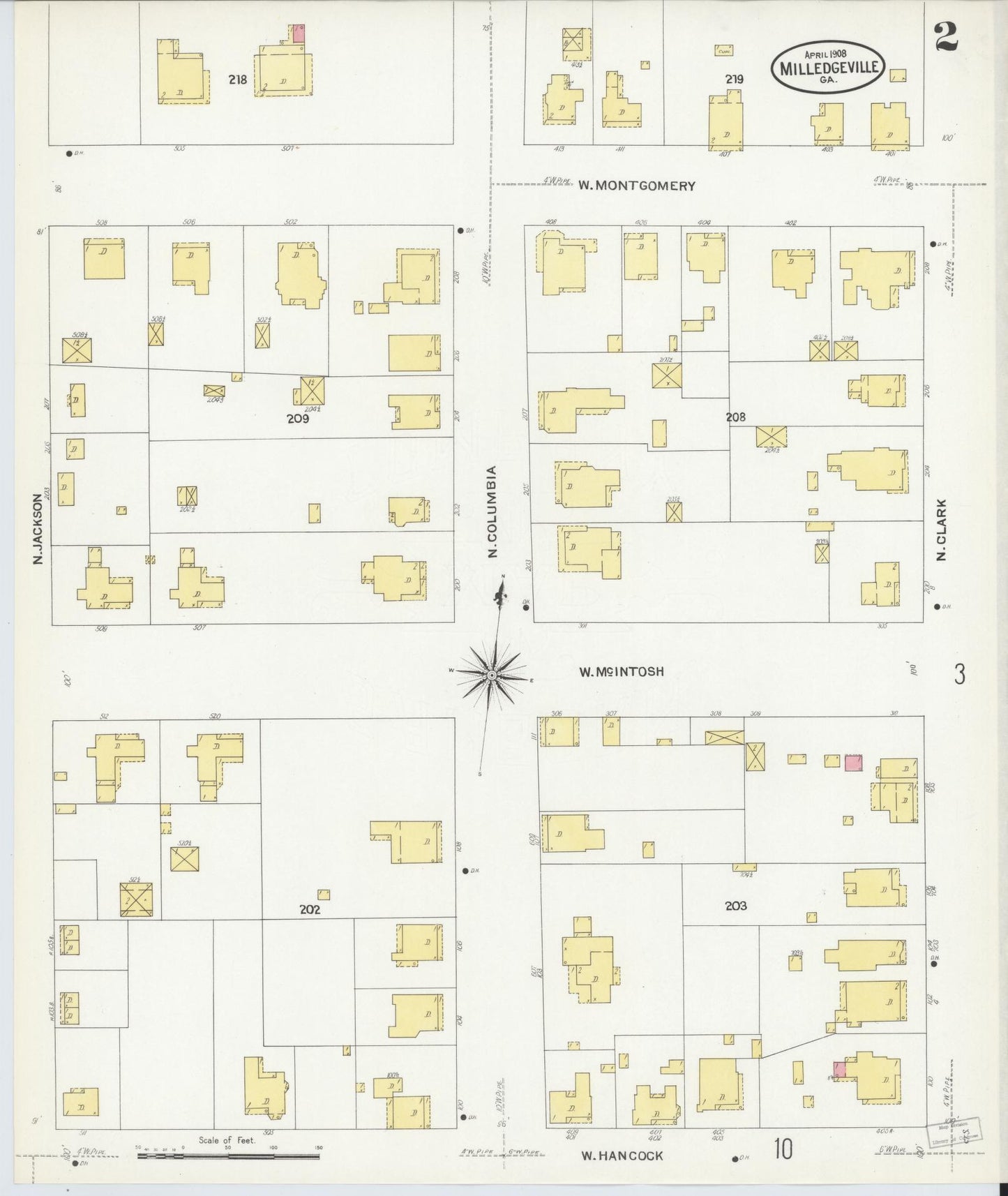 Sanborn Fire Insurance Map from Milledgeville, Baldwin County, Georgia (1908), Sheet #0002 - Complete Map Set gallery image, historic Sanborn map, vintage wall art, Georgia Georgia