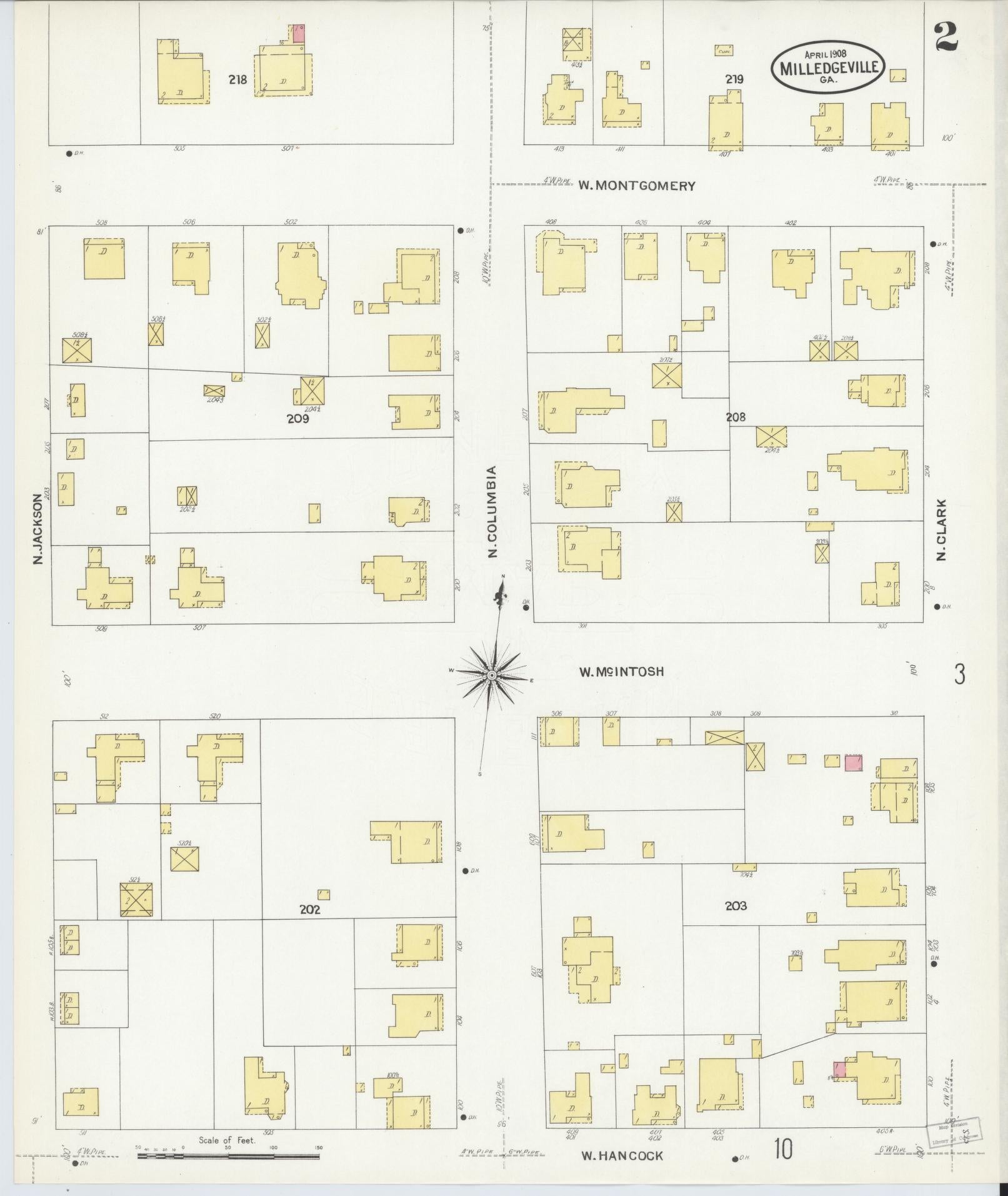 Sanborn Fire Insurance Map from Milledgeville, Baldwin County, Georgia (1908), Sheet #0002 - Complete Map Set gallery image, historic Sanborn map, vintage wall art, Georgia Georgia