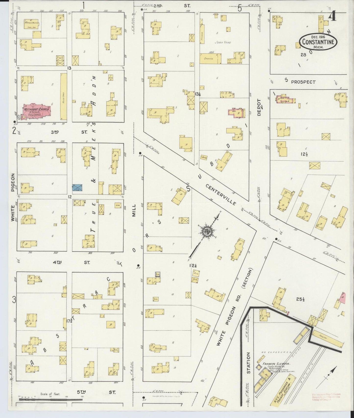 Sanborn Fire Insurance Map from Constantine, Saint Joseph County, Michigan (1916), Sheet #0004 - Complete Map Set gallery image, historic Sanborn map, vintage wall art, Michigan Michigan