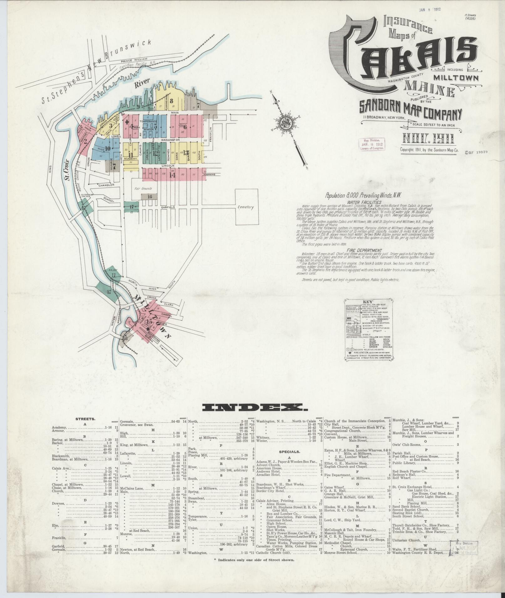 Sanborn Fire Insurance Map from Calais, Washington County, Maine. (1911) – Historic Sanborn Fire Insurance Map Print