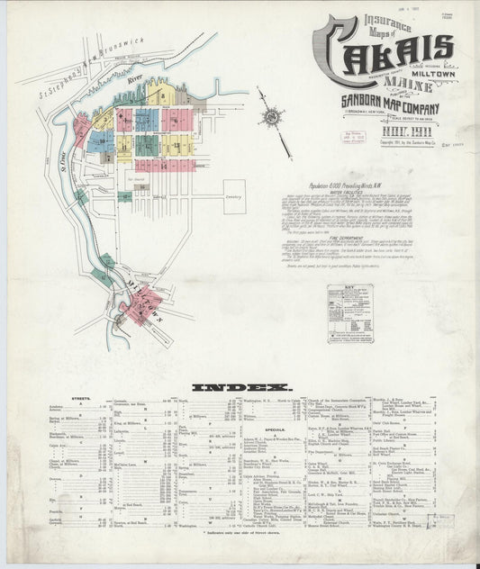 Sanborn Fire Insurance Map from Calais, Washington County, Maine. (1911) – Historic Sanborn Fire Insurance Map Print