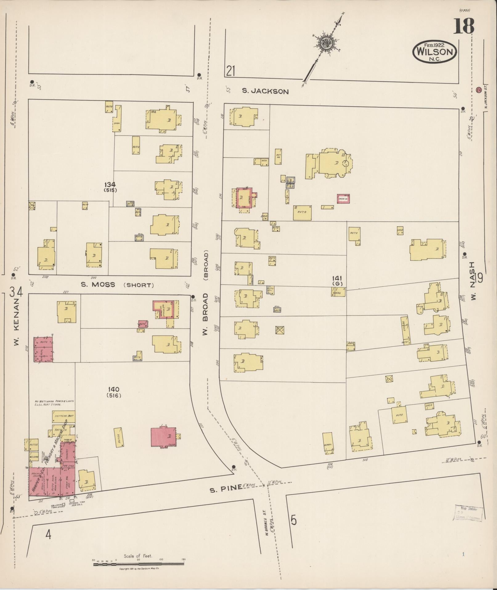 Sanborn Fire Insurance Map from Wilson, Wilson County, North Carolina (1922), Sheet #0018 - Complete Map Set gallery image, historic Sanborn map, vintage wall art, North Carolina North Carolina
