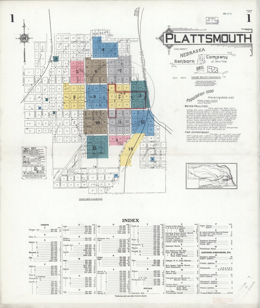 Sanborn Fire Insurance Map from Plattsmouth, Cass County, Nebraska (1923), Sheet #0001 - Complete Map Set gallery image, historic Sanborn map, vintage wall art, Nebraska Nebraska