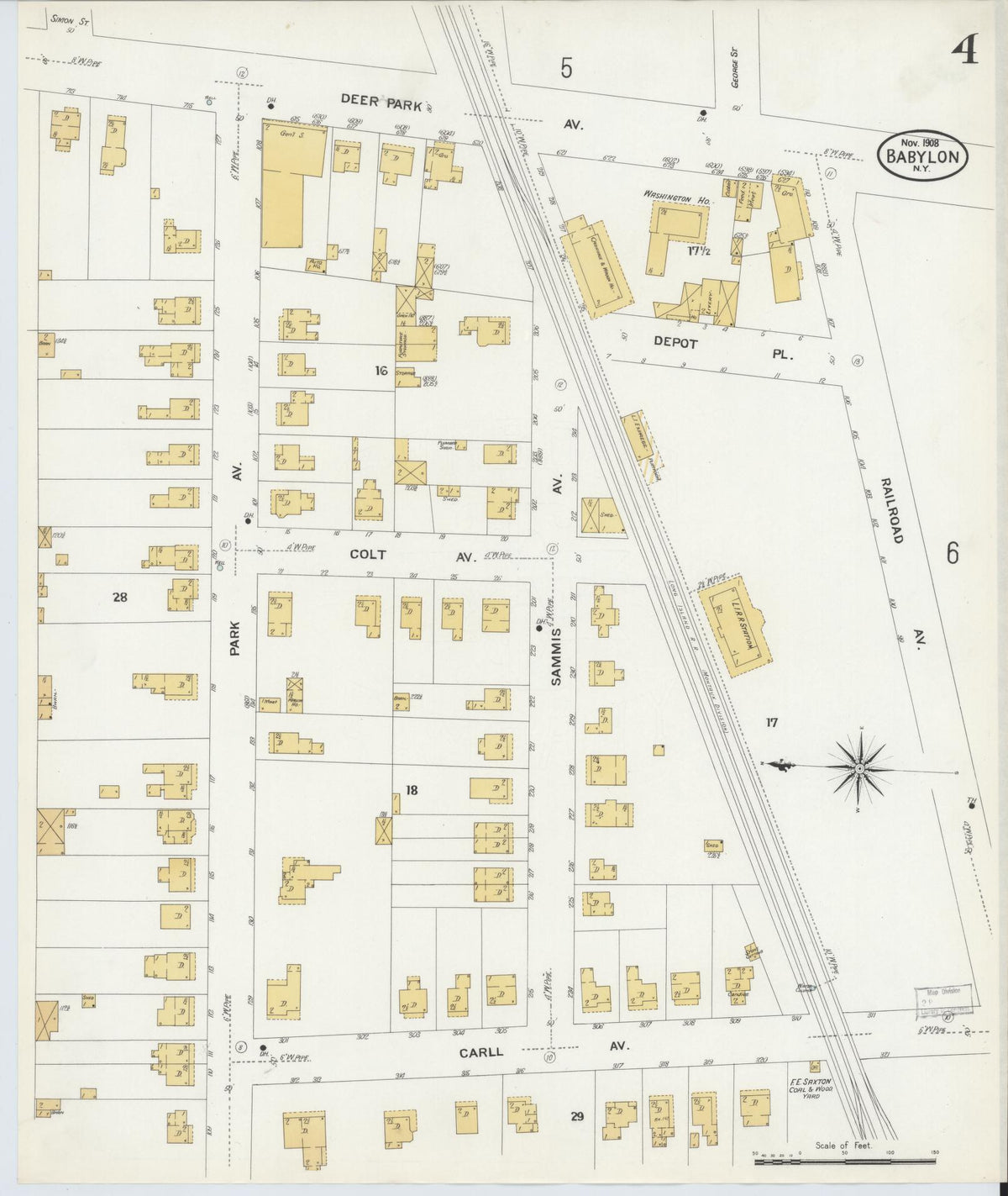 Sanborn Fire Insurance Map from Babylon, Suffolk County, New York (1908), Sheet #0004 - Complete Map Set gallery image, historic Sanborn map, vintage wall art, New York New York