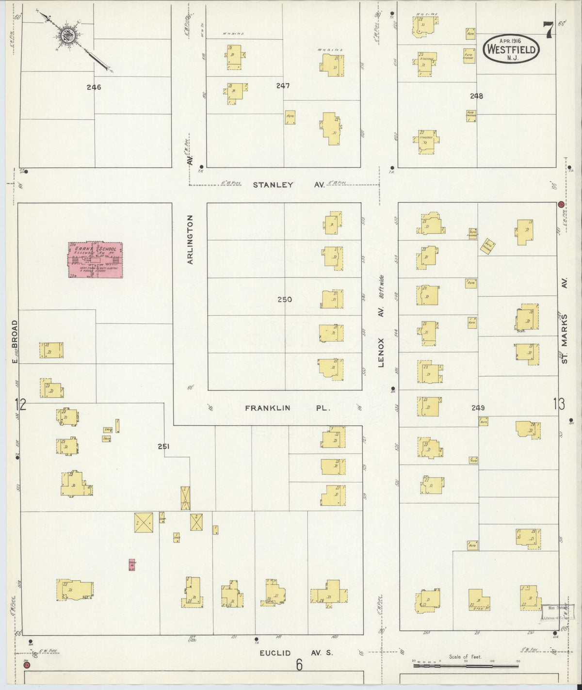 Sanborn Fire Insurance Map from Westfield, Union County, New Jersey (1916), Sheet #0007 - Complete Map Set gallery image, historic Sanborn map, vintage wall art, New Jersey New Jersey