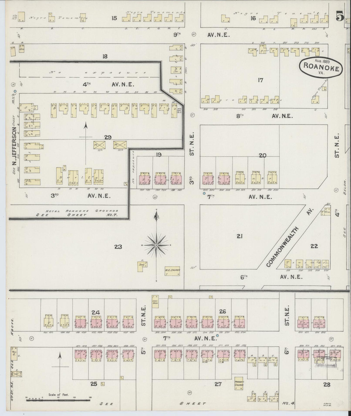 Sanborn Fire Insurance Map from Roanoke, Independent Cities, Virginia (1889), Sheet #0005 - Complete Map Set gallery image, historic Sanborn map, vintage wall art, Virginia Virginia