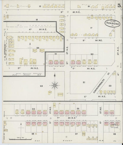 Sanborn Fire Insurance Map from Roanoke, Independent Cities, Virginia (1889), Sheet #0005 - Complete Map Set gallery image, historic Sanborn map, vintage wall art, Virginia Virginia