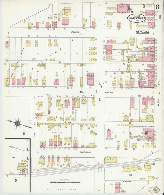 Sanborn Fire Insurance Map from Lawrenceburg, Dearborn County, Indiana (1910), Sheet #0008 - Historic Sanborn Fire Insurance Map Print, vintage old map wall art, antique decor, genealogy gift, Indiana Indiana map