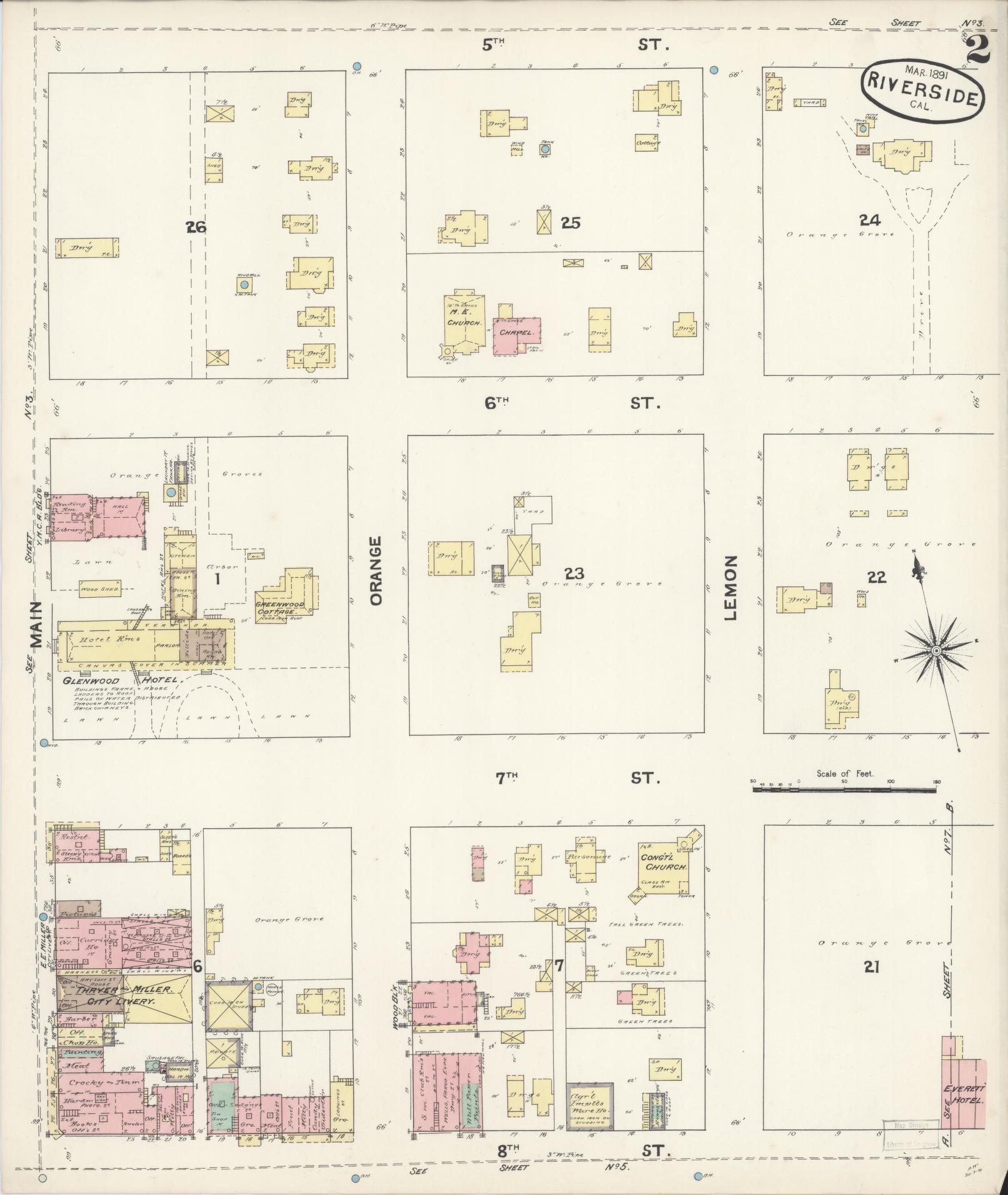 Sanborn Fire Insurance Map from Riverside, Riverside County, California (1891), Sheet #0002 - Complete Map Set gallery image, historic Sanborn map, vintage wall art, California California