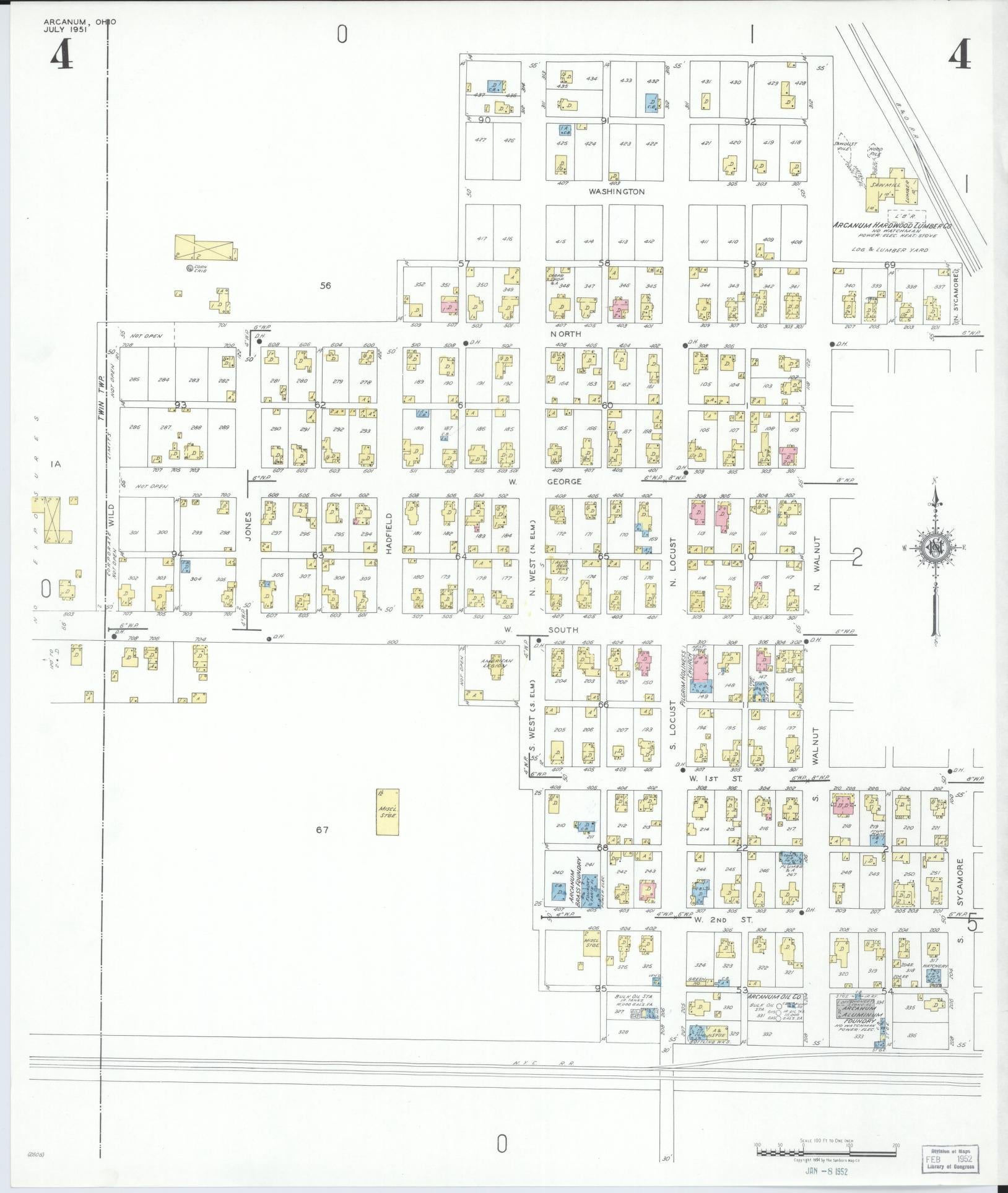 Sanborn Fire Insurance Map from Arcanum, Darke County, Ohio (1951), Sheet #0004 - Complete Map Set gallery image, historic Sanborn map, vintage wall art, Ohio Ohio