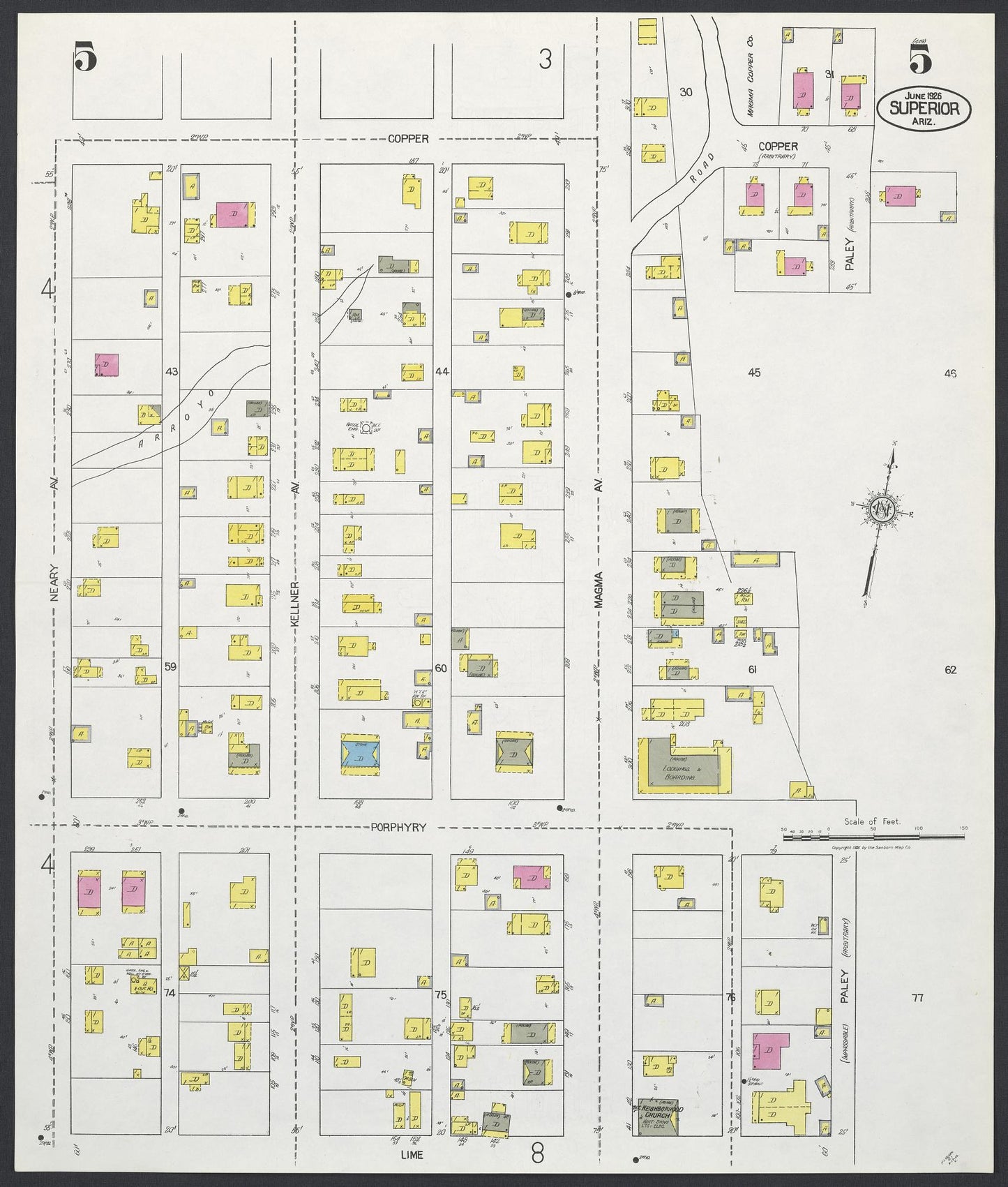 Sanborn Fire Insurance Map from Superior, Pinal County, Arizona (1926), Sheet #0005 - Complete Map Set gallery image, historic Sanborn map, vintage wall art, Arizona Arizona