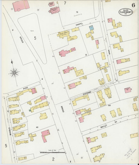 Sanborn Fire Insurance Map from Claremont, Sullivan County, New Hampshire (1899), Sheet #0006 - Historic Sanborn Fire Insurance Map Print, vintage old map wall art, antique decor, genealogy gift, New Hampshire New Hampshire map