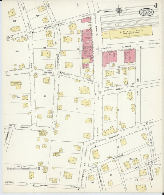 Sanborn Fire Insurance Map from Jellico, Whitley County, Ky., and Campbell County, Tenna, Kentucky (1913), Sheet #0004 - Historic Sanborn Fire Insurance Map Print, vintage old map wall art, antique decor, genealogy gift, Kentucky Kentucky map