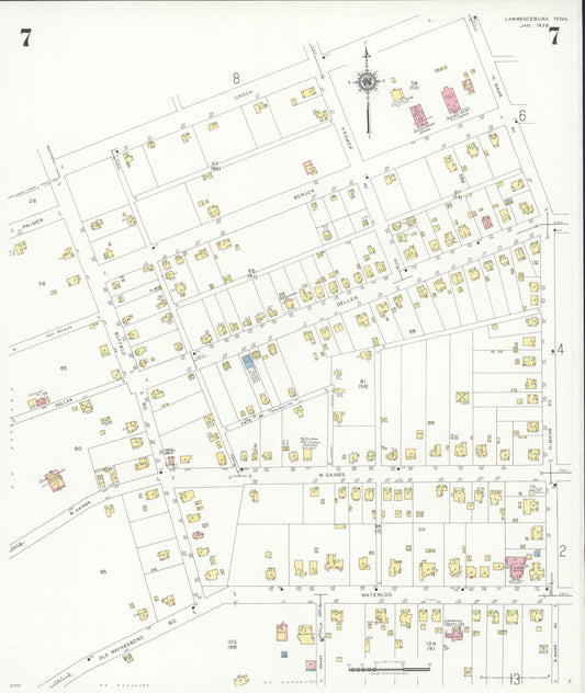 Sanborn Fire Insurance Map from Lawrenceburg, Lawrence County, Tennessee (1939), Sheet #0007 - Historic Sanborn Fire Insurance Map Print, vintage old map wall art, antique decor, genealogy gift, Tennessee Tennessee map