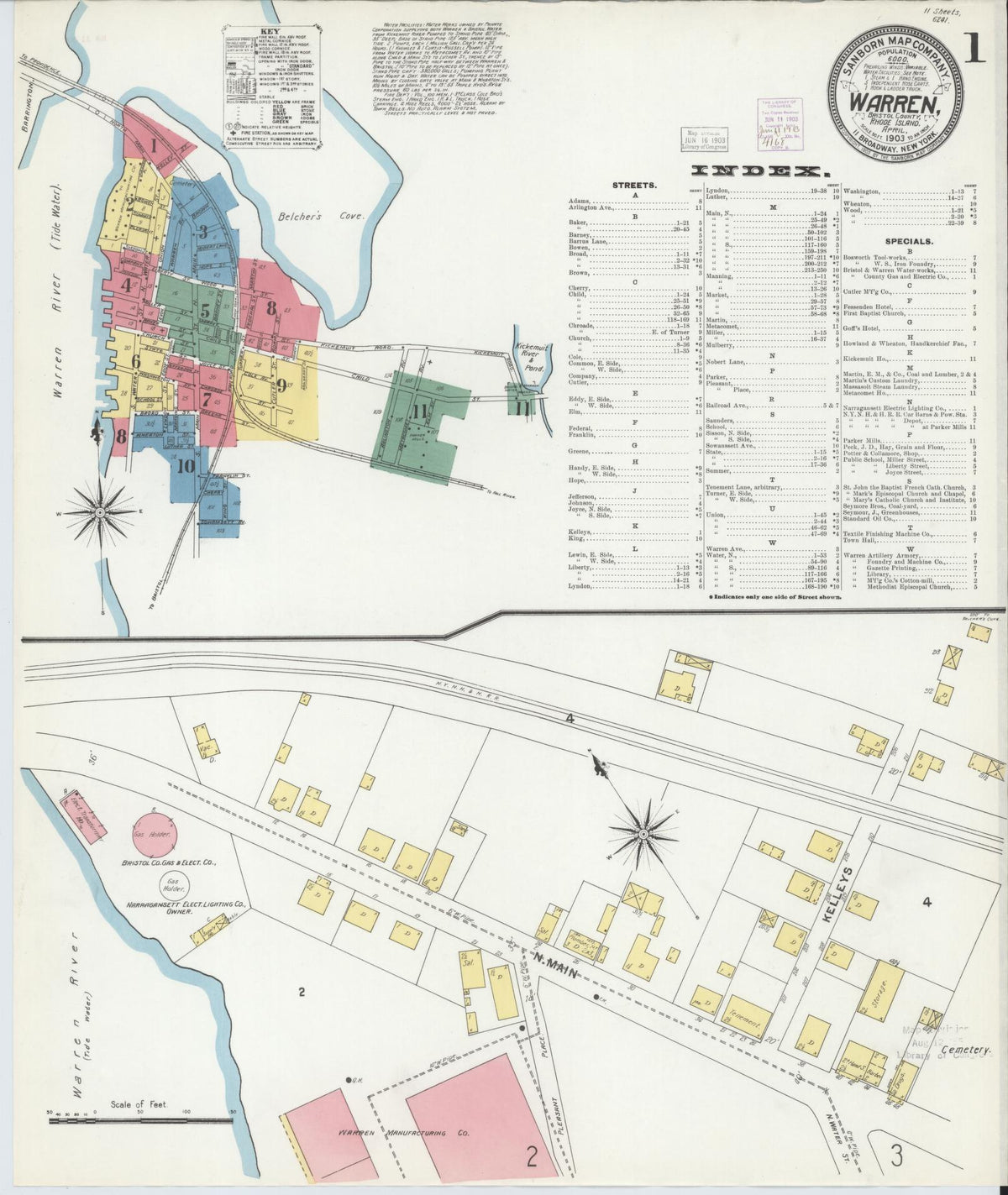 Sanborn Fire Insurance Map from Warren, Bristol County, Rhode Island (1903), Sheet #0001 - Complete Map Set gallery image, historic Sanborn map, vintage wall art, Rhode Island Rhode Island