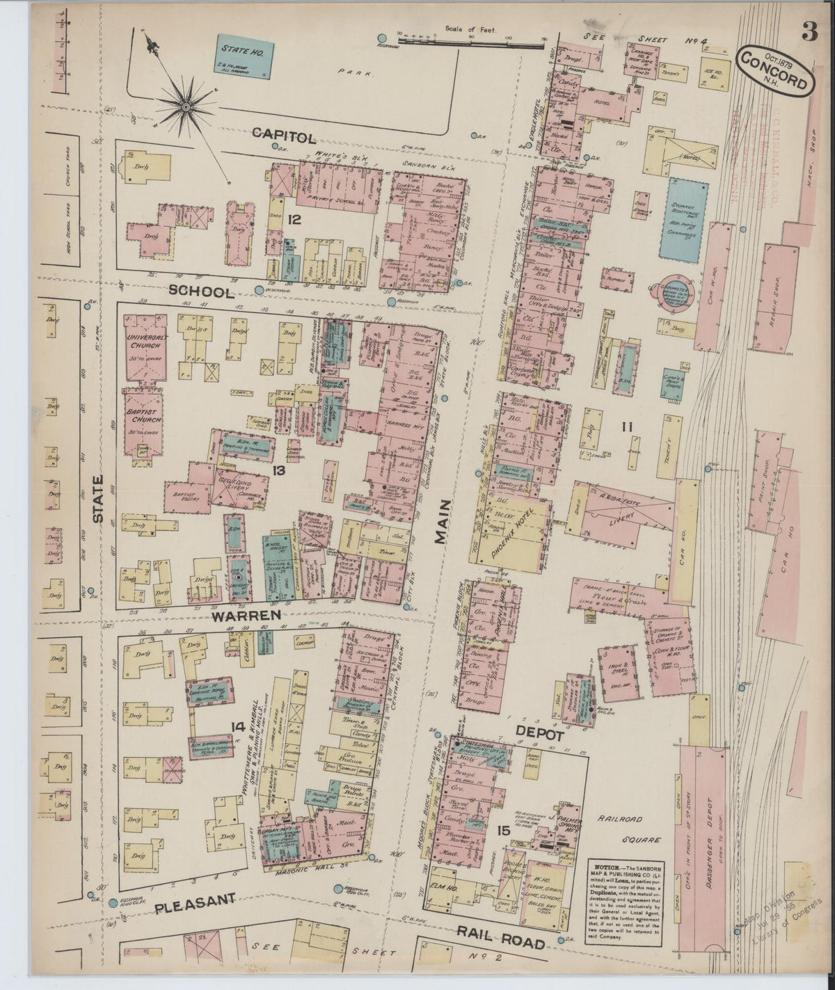 Sanborn Fire Insurance Map from Concord, Merrimack County, New Hampshire (1879), Sheet #0003 - Complete Map Set gallery image, historic Sanborn map, vintage wall art, New Hampshire New Hampshire