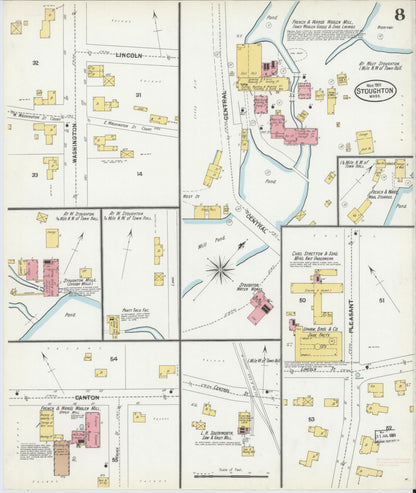 Sanborn Fire Insurance Map from Stoughton, Norfolk County, Massachusetts (1901), Sheet #0008 - Historic Sanborn Fire Insurance Map Print, vintage old map wall art, antique decor, genealogy gift, Massachusetts Massachusetts map