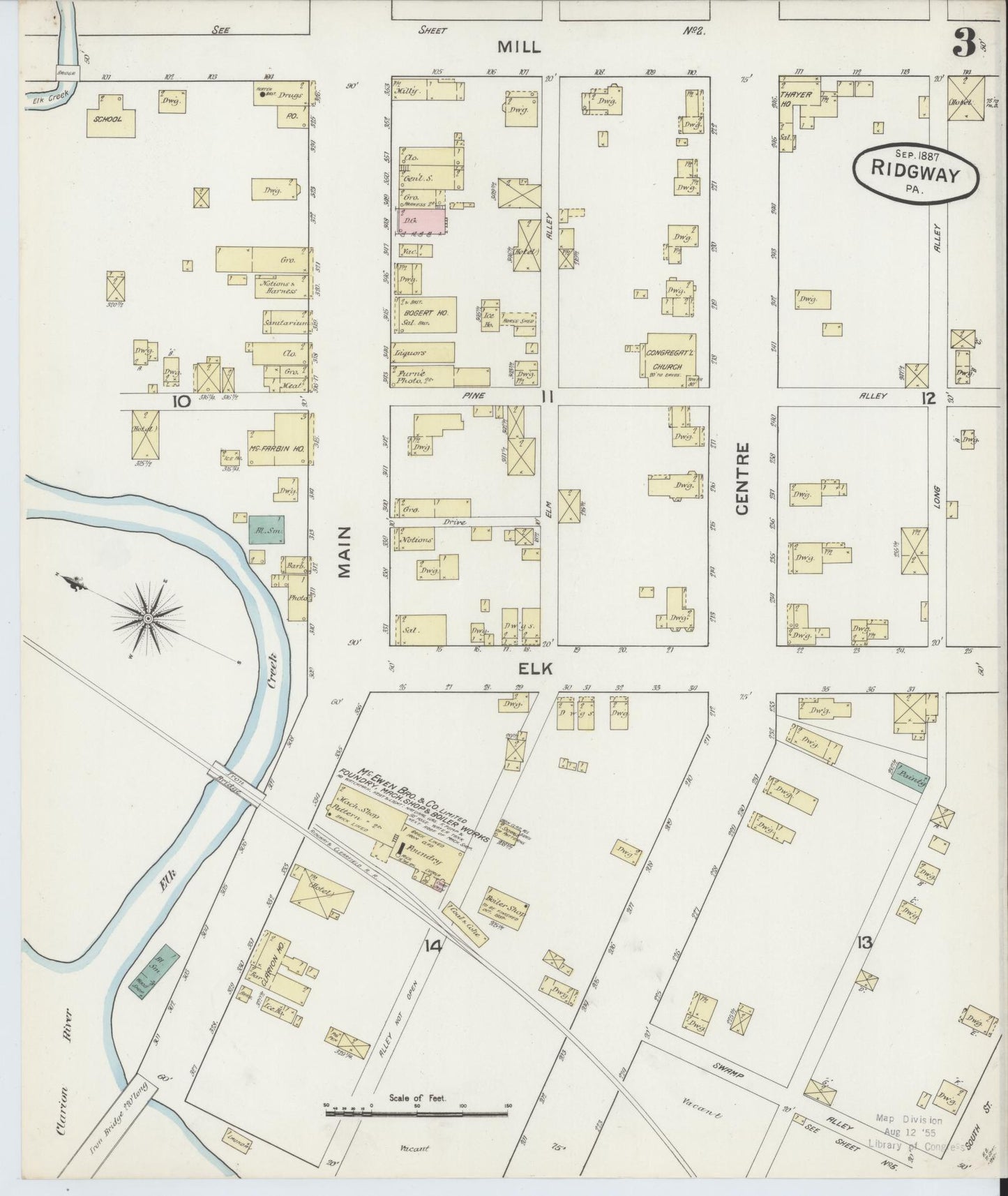 Sanborn Fire Insurance Map from Ridgway, Elk County, Pennsylvania (1887), Sheet #0003 - Complete Map Set gallery image, historic Sanborn map, vintage wall art, Pennsylvania Pennsylvania