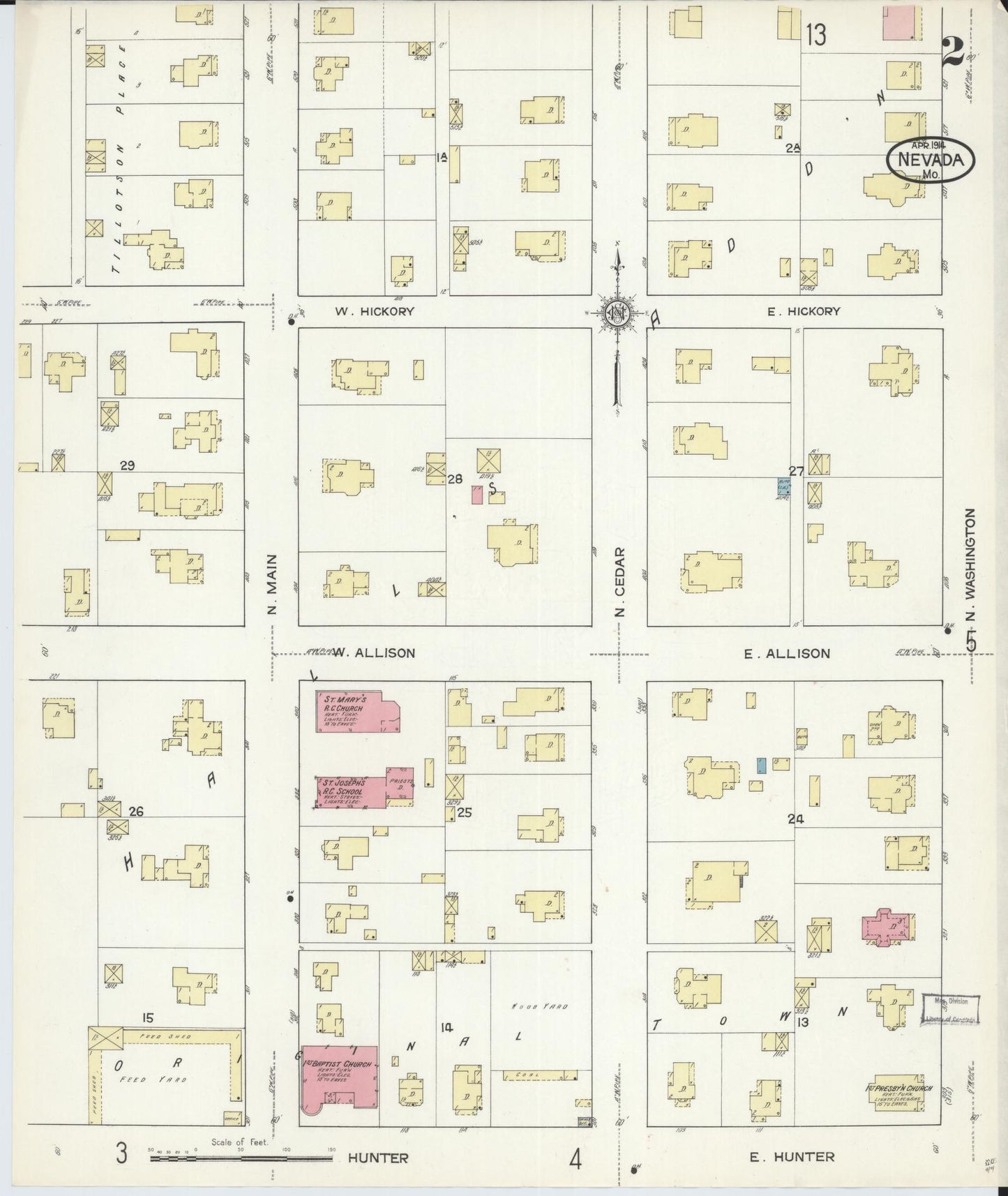 Sanborn Fire Insurance Map from Nevada, Vernon County, Missouri (1914), Sheet #0002 - Historic Sanborn Fire Insurance Map Print, vintage old map wall art, antique decor, genealogy gift, Nevada Nevada map