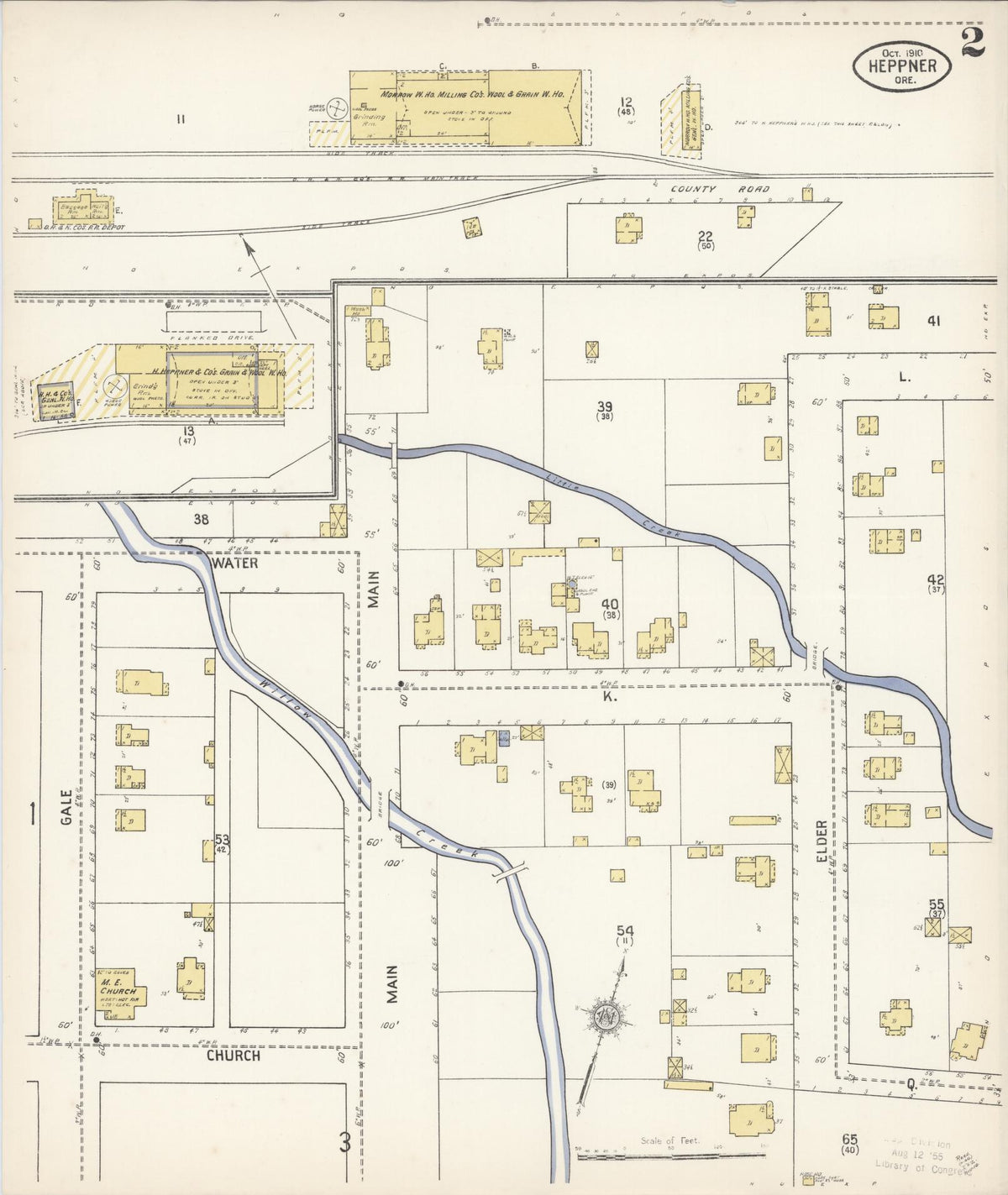 Sanborn Fire Insurance Map from Heppner, Morrow County, Oregon (1910), Sheet #0002 - Historic Sanborn Fire Insurance Map Print, vintage old map wall art, antique decor, genealogy gift, Oregon Oregon map