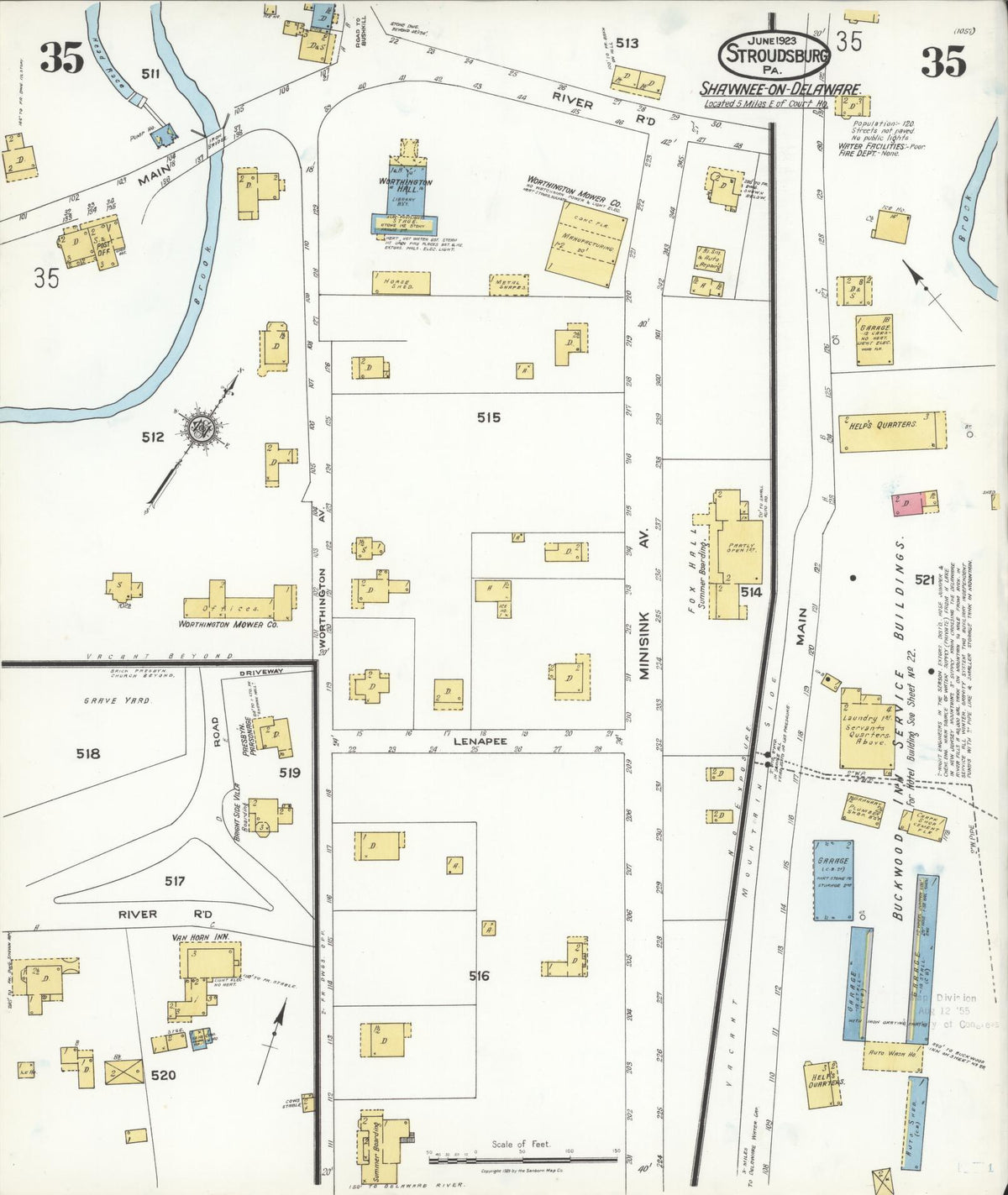 Sanborn Fire Insurance Map from Stroudsburg, Monroe County, Pennsylvania (1923), Sheet #0035 - Complete Map Set gallery image, historic Sanborn map, vintage wall art, Pennsylvania Pennsylvania