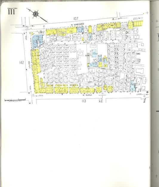 Sanborn Fire Insurance Map from Honolulu, Oahu County, Hawaii (1955), Sheet #0111 - Historic Sanborn Fire Insurance Map Print, vintage old map wall art