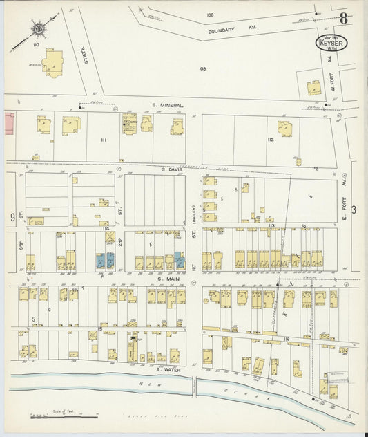 Sanborn Fire Insurance Map from Keyser, Mineral County, West Virginia (1913), Sheet #0008 - Historic Sanborn Fire Insurance Map Print, vintage old map wall art, antique decor, genealogy gift, West Virginia West Virginia map