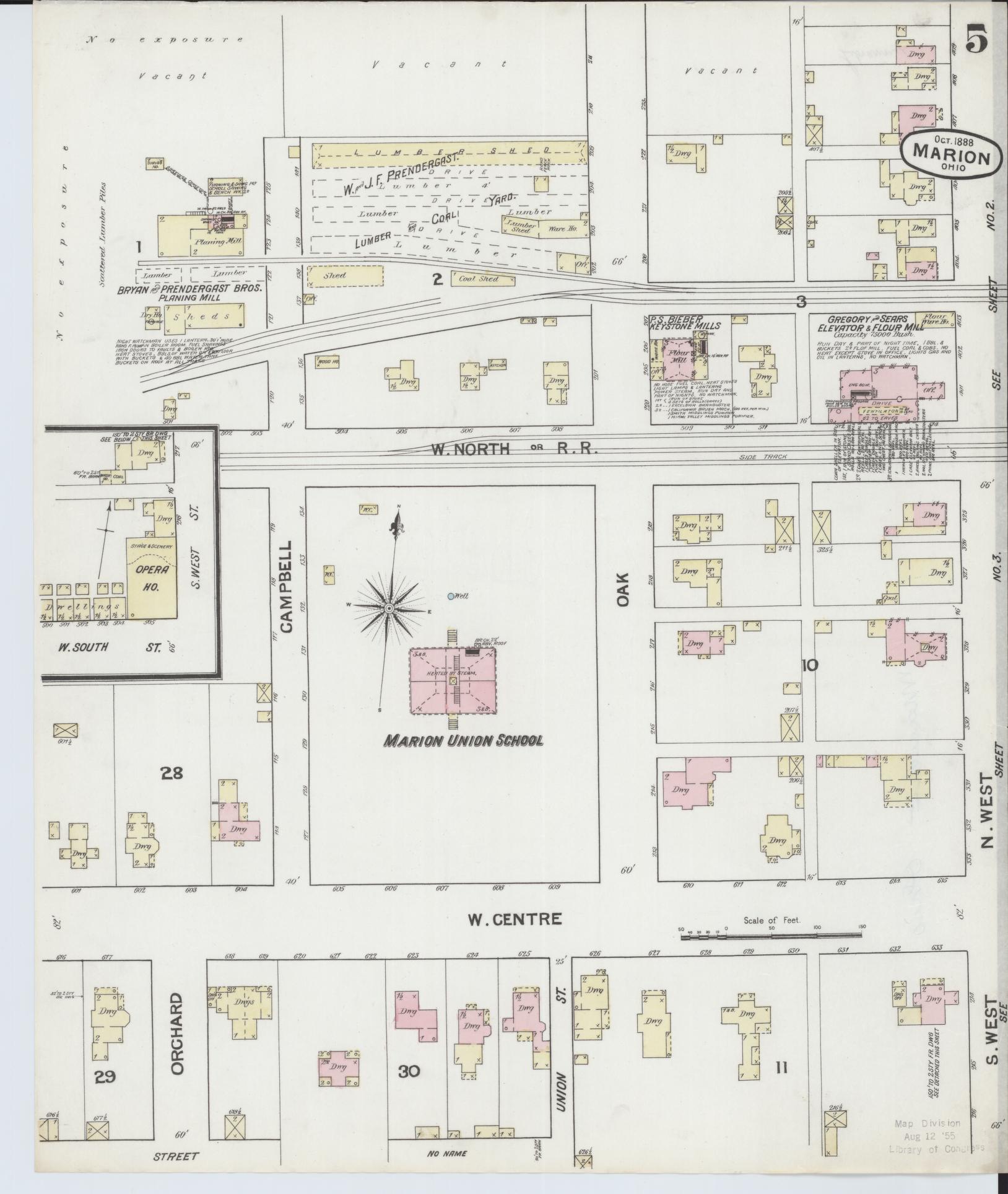 Sanborn Fire Insurance Map from Marion, Marion County, Ohio (1888), Sheet #0005 - Historic Sanborn Fire Insurance Map Print, vintage old map wall art, antique decor, genealogy gift, Ohio Ohio map