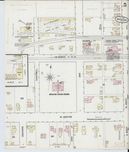 Sanborn Fire Insurance Map from Marion, Marion County, Ohio (1888), Sheet #0005 - Historic Sanborn Fire Insurance Map Print, vintage old map wall art, antique decor, genealogy gift, Ohio Ohio map
