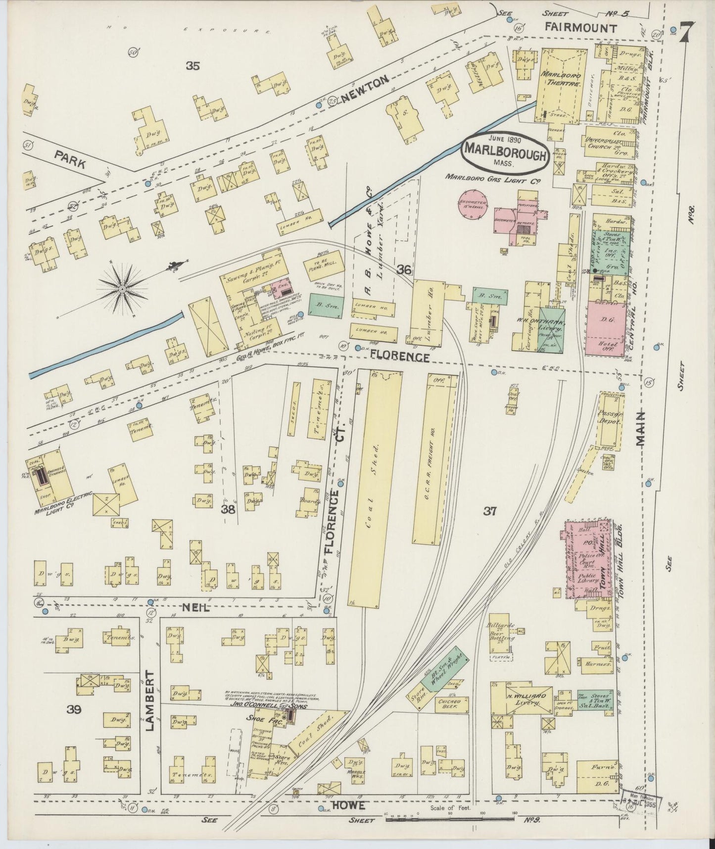 Sanborn Fire Insurance Map from Marlborough, Middlesex County, Massachusetts (1890), Sheet #0007 - Historic Sanborn Fire Insurance Map Print, vintage old map wall art, antique decor, genealogy gift, Massachusetts Massachusetts map