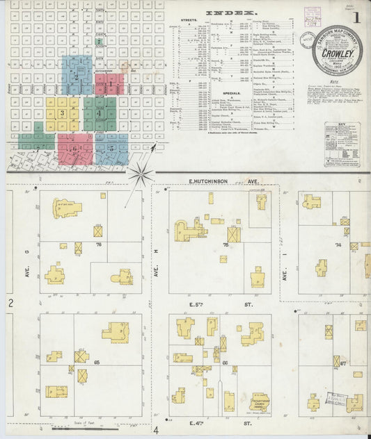 Sanborn Fire Insurance Map from Crowley, Acadia Parish, Louisiana (1902), Sheet #0001 - Historic Sanborn Fire Insurance Map Print, vintage old map wall art, antique decor, genealogy gift, Louisiana Louisiana map