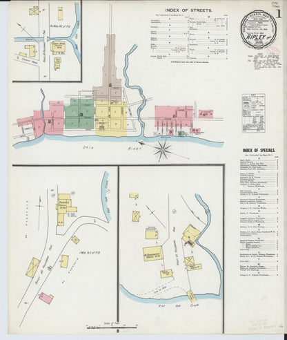 Sanborn Fire Insurance Map from Ripley, Brown County, Ohio (1895), Sheet #0001 - Historic Sanborn Fire Insurance Map Print, vintage old map wall art, antique decor, genealogy gift, Ohio Ohio map
