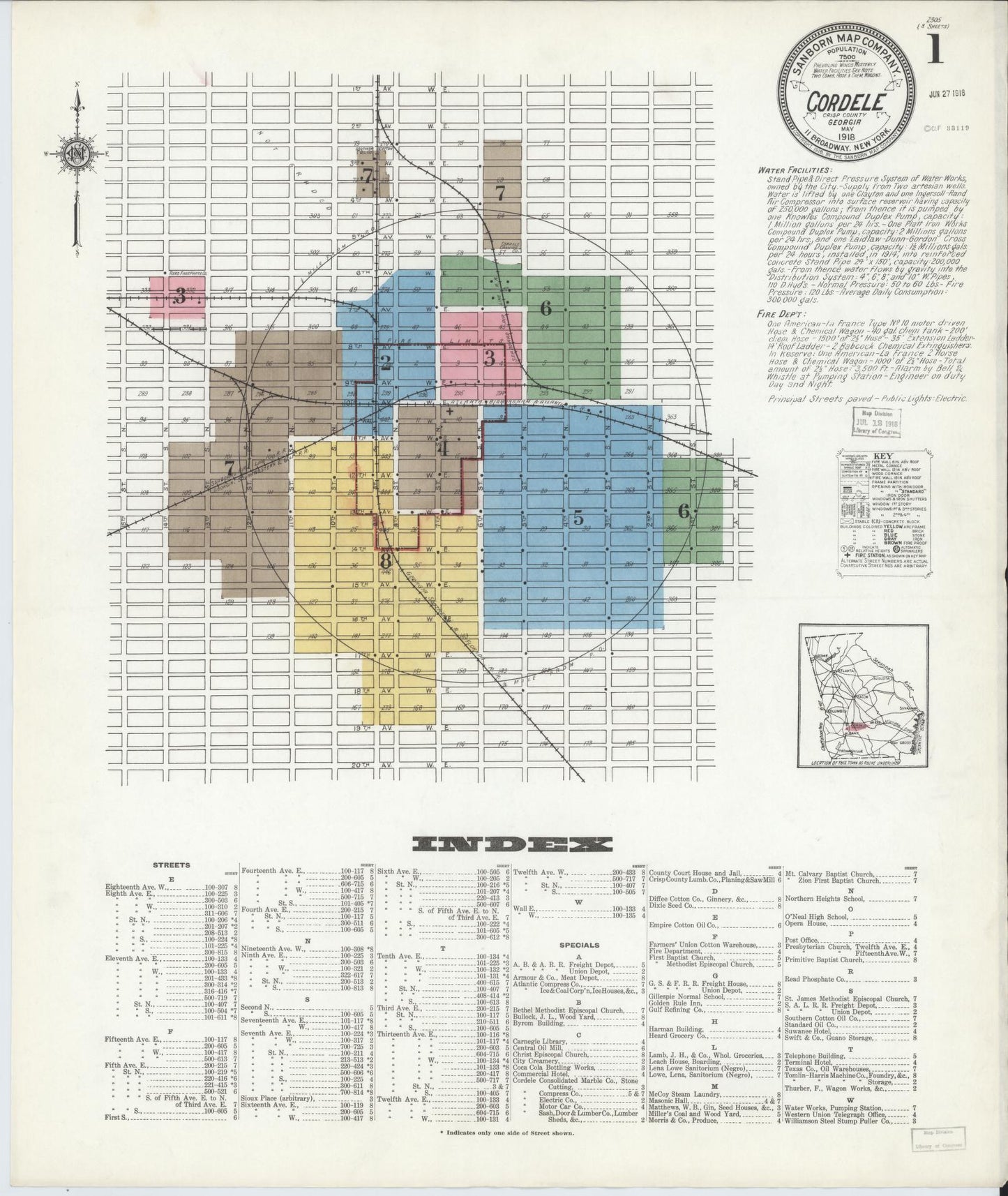 Sanborn Fire Insurance Map from Cordele, Crisp County, Georgia (1918), Sheet #0001 - Complete Map Set gallery image, historic Sanborn map, vintage wall art, Georgia Georgia