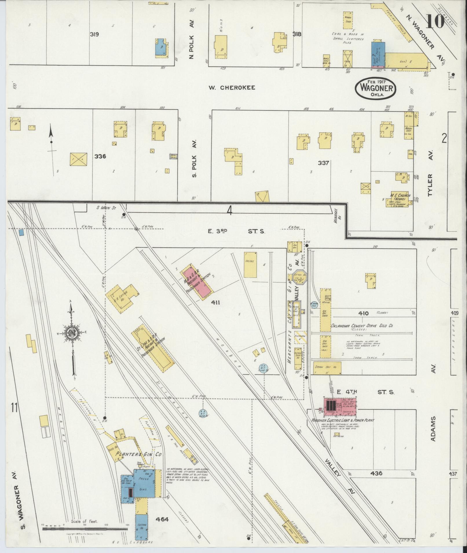 Sanborn Fire Insurance Map from Wagoner, Wagoner County, Oklahoma (1917), Sheet #0010 - Complete Map Set gallery image, historic Sanborn map, vintage wall art, Oklahoma Oklahoma