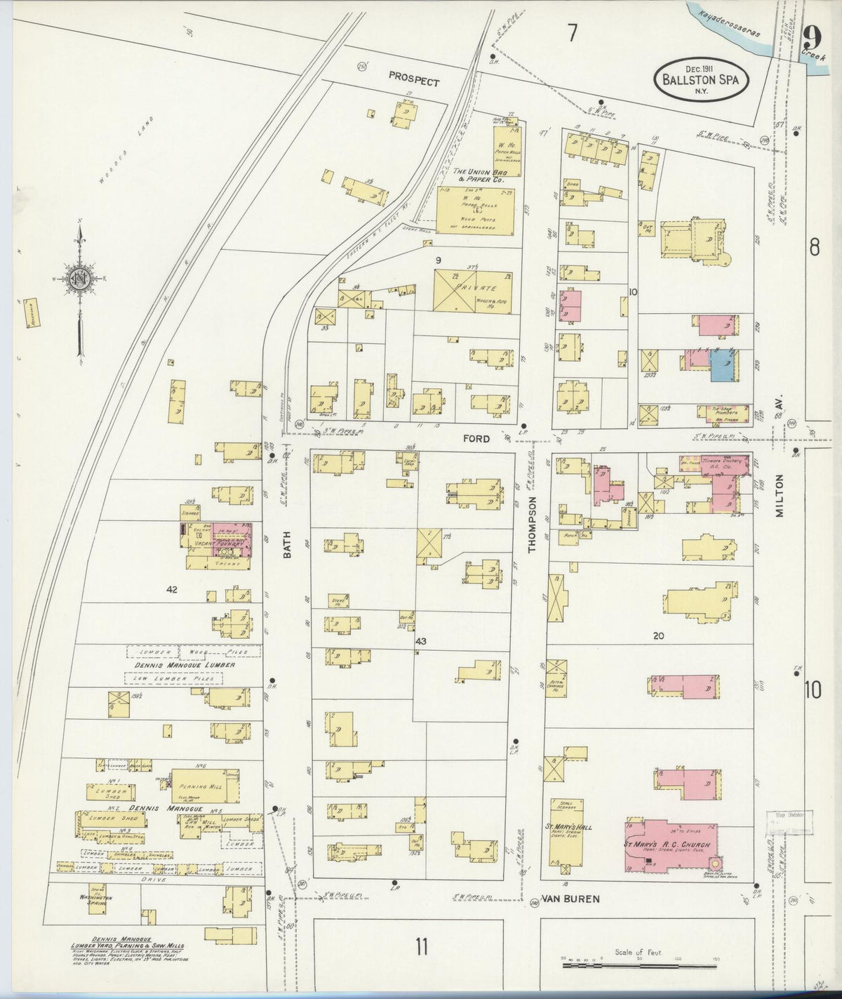 Sanborn Fire Insurance Map from Ballston Spa, Saratoga County, New York (1911), Sheet #0009 - Complete Map Set gallery image, historic Sanborn map, vintage wall art, New York New York