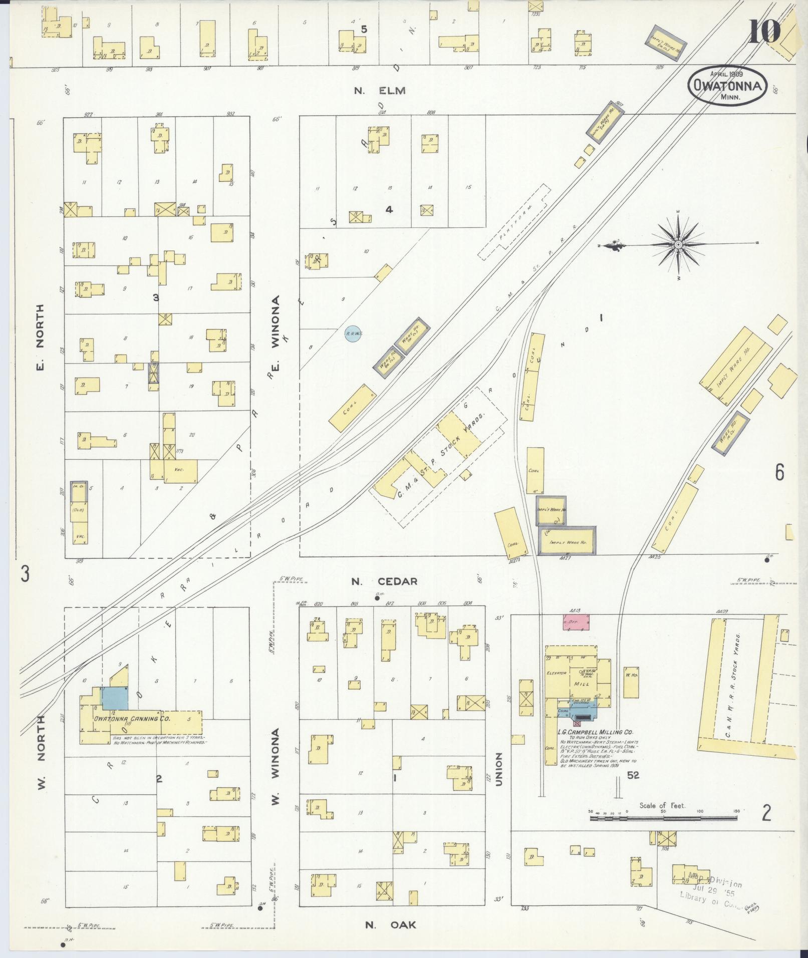 Sanborn Fire Insurance Map from Owatonna, Steele County, Minnesota (1909), Sheet #0010 - Complete Map Set gallery image, historic Sanborn map, vintage wall art, Minnesota Minnesota