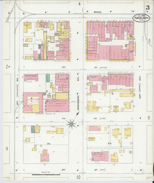 Sanborn Fire Insurance Map from Tuscaloosa, Tuscaloosa County, Alabama (1905), Sheet #0003 - Historic Sanborn Fire Insurance Map Print, vintage old map wall art, antique decor, genealogy gift, Alabama Alabama map