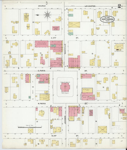 Sanborn Fire Insurance Map from Huntingdon, Carroll County, Tennessee (1905), Sheet #0002 - Complete Map Set gallery image, historic Sanborn map, vintage wall art, Tennessee Tennessee