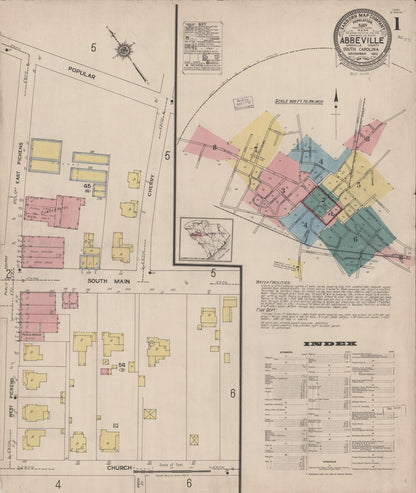 Sanborn Fire Insurance Map from Abbeville, Abbeville County, South Carolina (1922), Sheet #0001 - Complete Map Set gallery image, historic Sanborn map, vintage wall art, South Carolina South Carolina