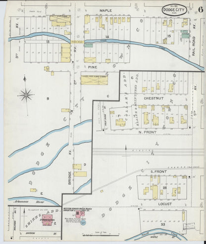Sanborn Fire Insurance Map from Dodge City, Ford County, Kansas (1892), Sheet #0006 - Complete Map Set gallery image, historic Sanborn map, vintage wall art, Kansas Kansas