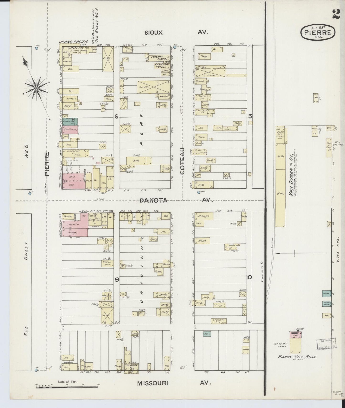 Sanborn Fire Insurance Map from Pierre, Hughes County, South Dakota (1887), Sheet #0002 - Complete Map Set gallery image, historic Sanborn map, vintage wall art, South Dakota South Dakota