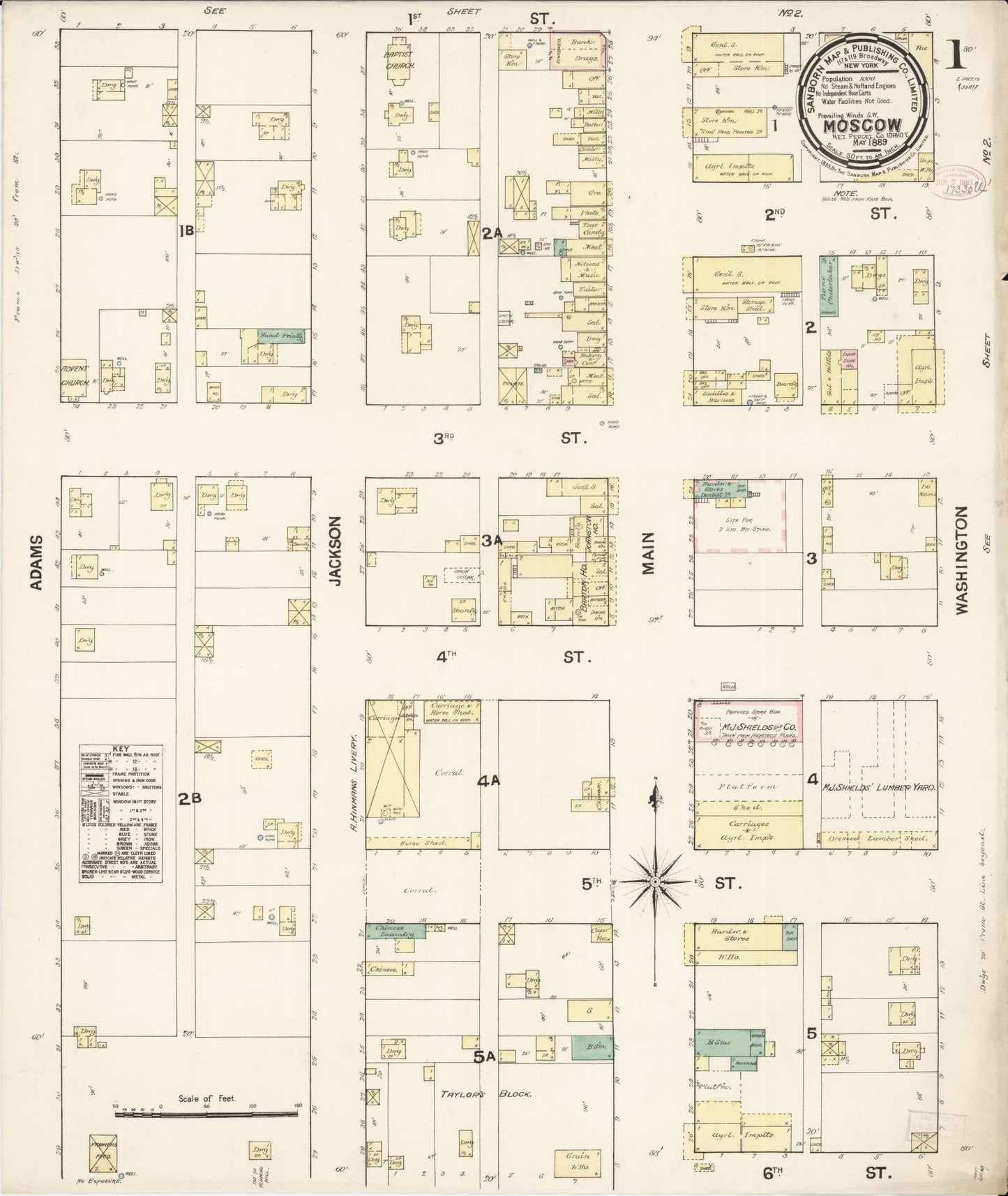 Sanborn Fire Insurance Map from Moscow, Latah County, Idaho (1889), Sheet #0001 - Complete Map Set gallery image, historic Sanborn map, vintage wall art, Idaho Idaho