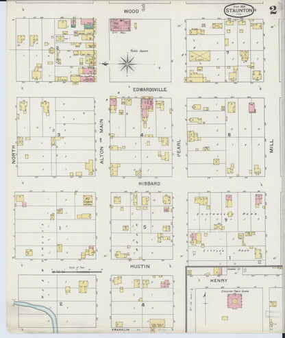 Sanborn Fire Insurance Map from Staunton, Macoupin County, Illinois (1894), Sheet #0002 - Complete Map Set gallery image, historic Sanborn map, vintage wall art, Illinois Illinois