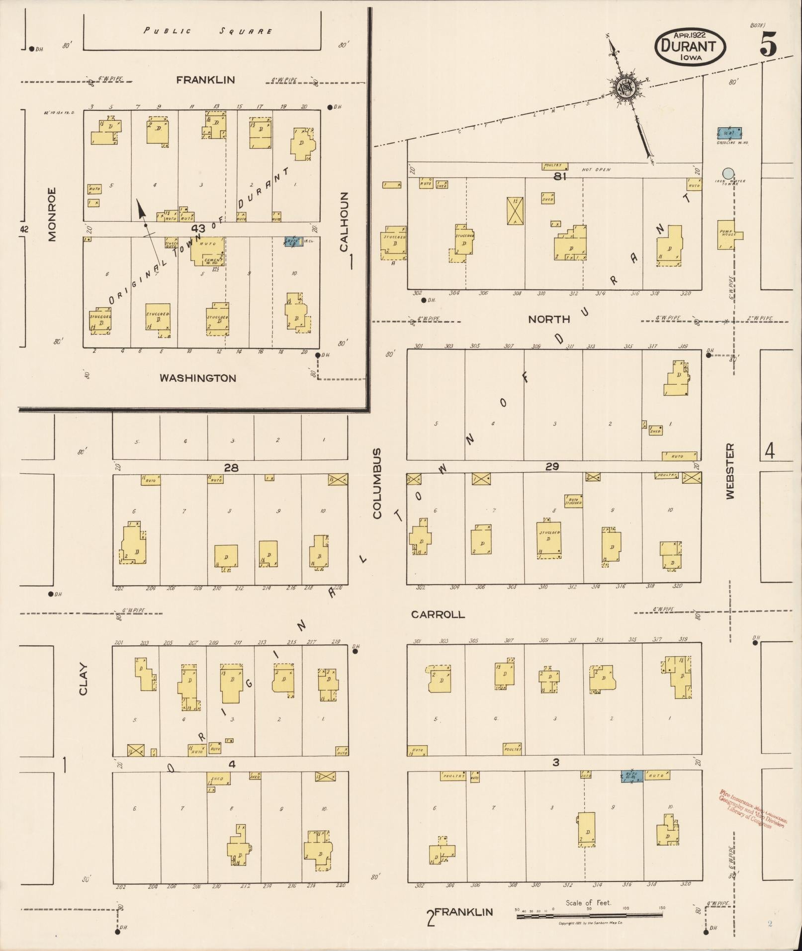 Sanborn Fire Insurance Map from Durant, Cedar County, Iowa (1922), Sheet #0005 - Historic Sanborn Fire Insurance Map Print, vintage old map wall art